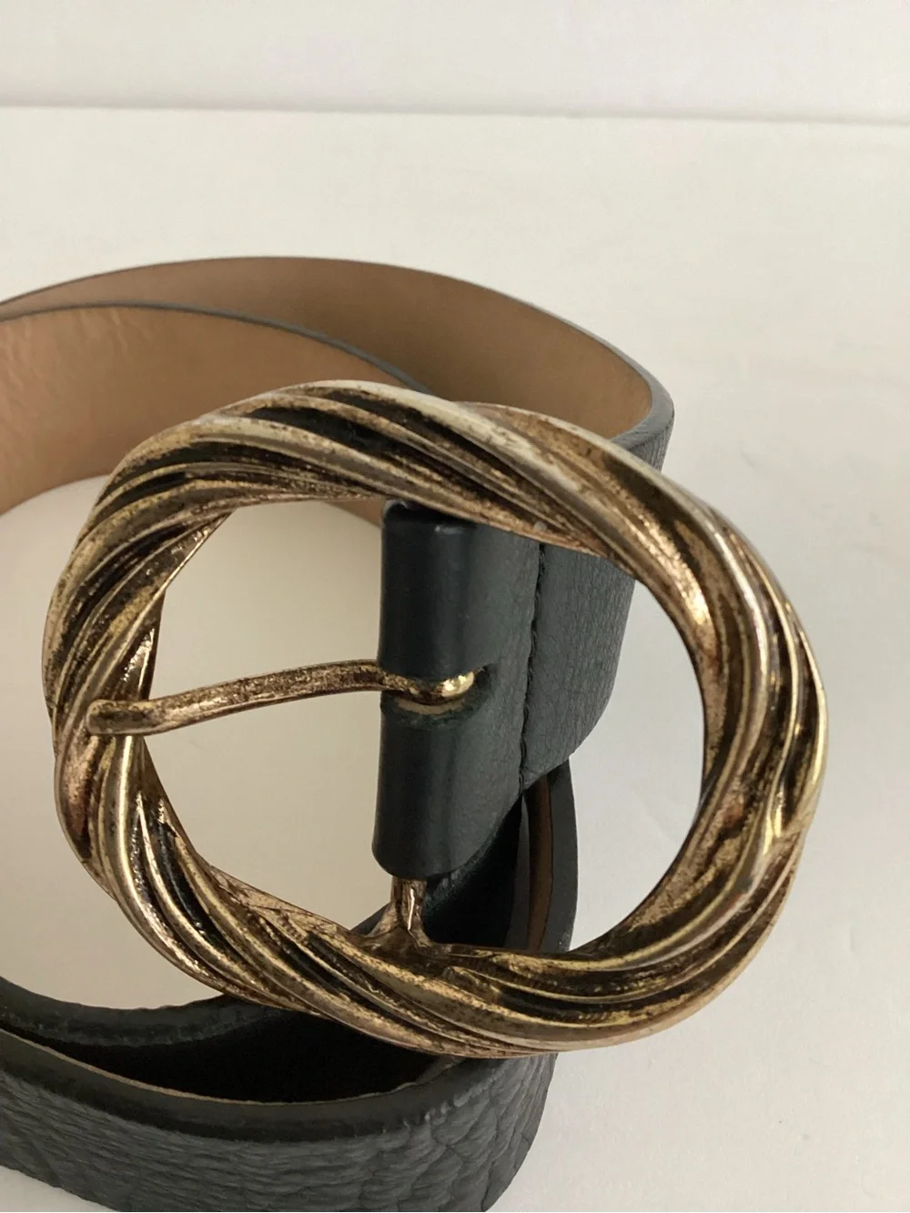B-Low The Belt Black Leather Wide Waist Belt Twisted Gold Statement Buckle
